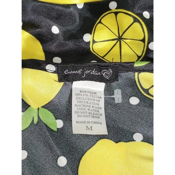 LEMON fruit satin tank top camisole summer BLOUSE black yellow polka dots - Picture 5 of 5